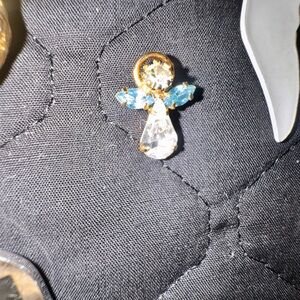 Gold-Tone Crystal Angel Pin Brooch in Blue and Clear